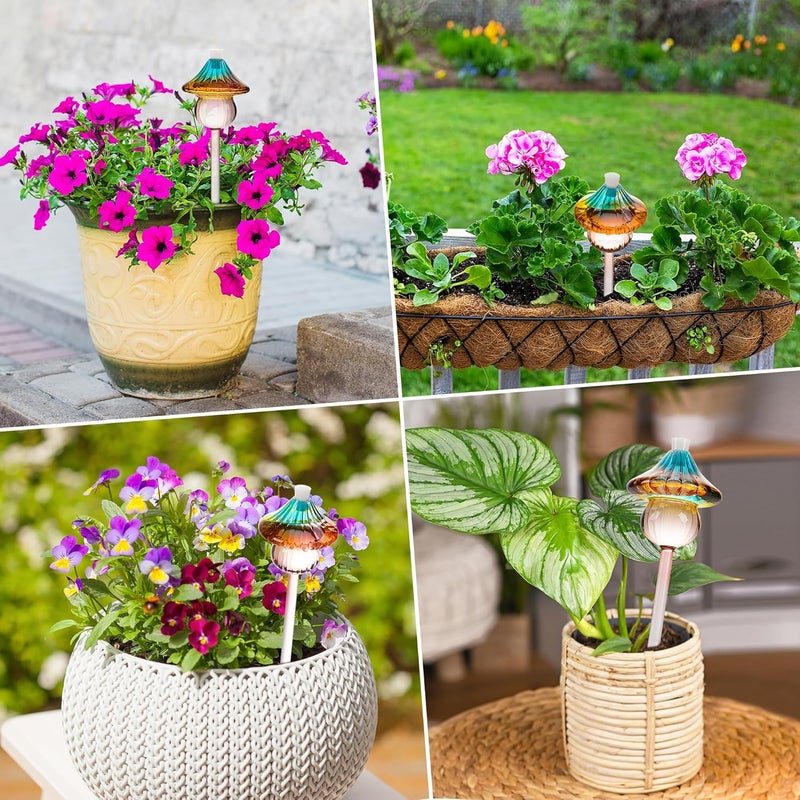 Kaimfdg Plant Watering Globes Mushroom, Rainbow Gradient Color Glass Watering Bulbs, Self Watering Planter Insert, Self Watering Globes - Plant Watering Devices for Travel Vacation (4 PCS) - Image 3